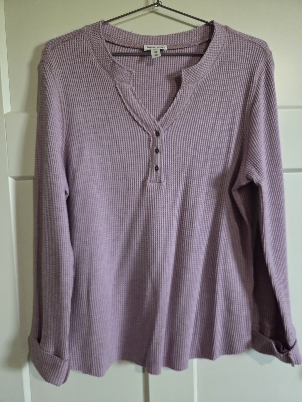 Women’s Waffle Henley Long Sleeve Top - Lilac